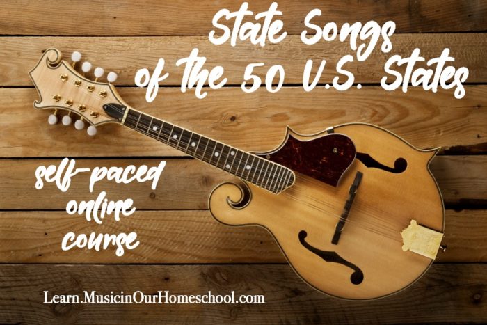 State Songs of the 50 U.S. States online course is the easiest way to include learning about the official state song of each state as you do your U.S. State Study! #homeschool #homeschoolmusic #usstatestudy #usgeography #geography #musicinourhomeschool